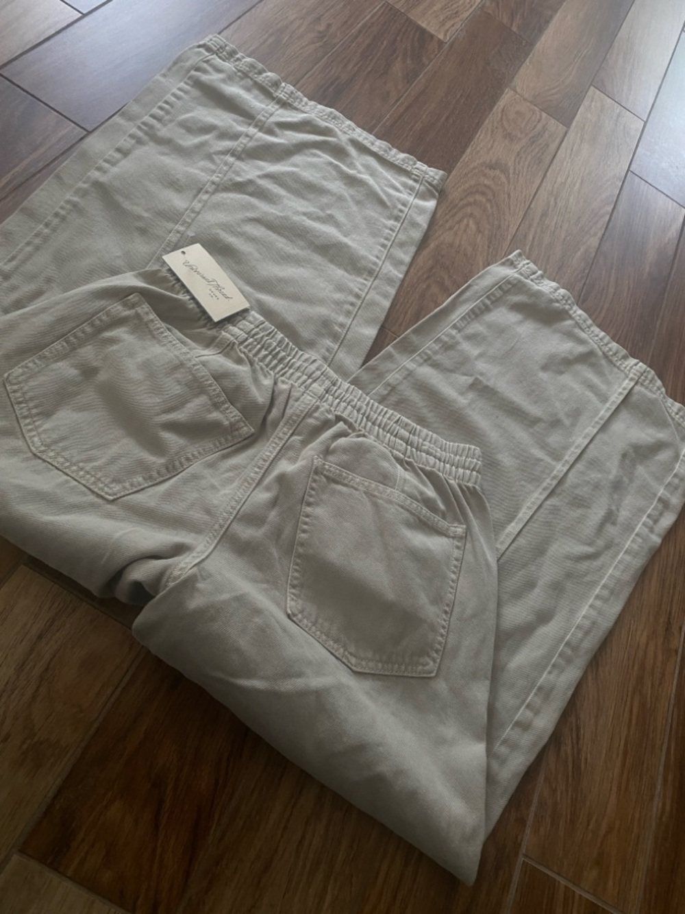 NEW Light green Beige Casual Elastic Waist baggy jeans heavy 12 size m or 36w